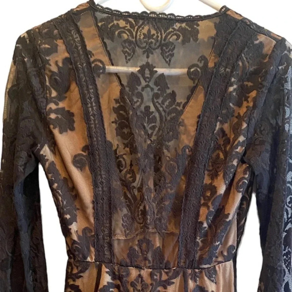 HONEY PUNCH WOMENS BLACK TAN LACE DRESS TOP BOTTOM WEDDING HOLIDAY DRESSY SIZE S - Picture 7 of 8
